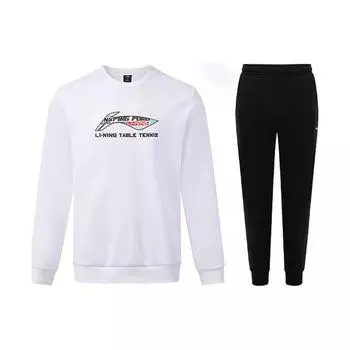 Li Ning Ping Pong Series Letter Logo Printed Casual Ballneck Hooded Sweatp Shirt Set AWDT281-1+AKLTC43-1 XL
