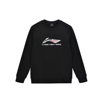 Li-Ning Ping Pong Series, однотонный хлопок, базовый спортивный повседневный свитшот с круглым вырезом и длинными рукавами, унисекс, черный AWDT281-2 L
