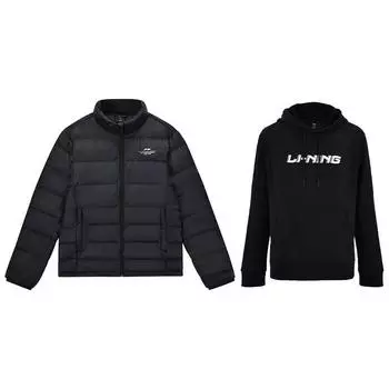 Li Ning Ping Pong Series однотонный ветрозащитный холодостойкий теплый пуховик с буквенным принтом пуловер с капюшоном повседневный спортивный костюм AYMS199-1+AWDTF33-1 M