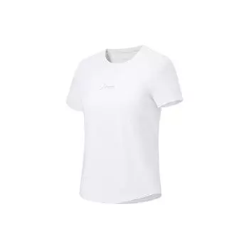 Li Ning Plain Logo Print Round Neck Pullover Short Sleeve T Shirt Women Tops White ATST230-6 S