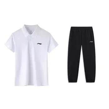 Li Ning Plain Logo свитер с коротким рукавом рубашка поло прямые брюки повседневный спортивный костюм мужской костюм APLT139-2+AYKT415-1 M