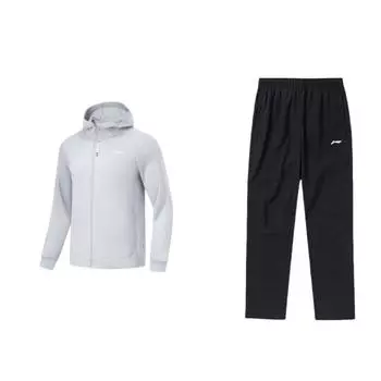 Li-Ning Принт букв Простой Уличный Свободный Худи Длинный рукав Эластичная талия Длинные брюки Повседневный Спортивный костюм Мужской костюм AWDU067-5+AYKT413-1 L