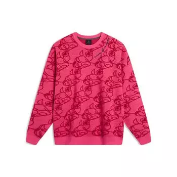 Li-Ning Пуловер с круглым вырезом и принтом, свитер унисекс, ярко-розовый AMBT235-6 XL