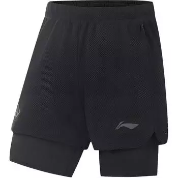 Li Ning Профессиональная баскетбольная серия Спортивные Простые Удобные Универсальные Однотонные Шорты-обманки Повседневные мужские шорты AKSV185-1 L