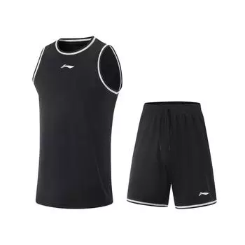 Li Ning Профессиональная баскетбольная серия Полосатый пуловер с круглым вырезом Жилет Спортивный повседневный Простые шорты Баскетбольный комплект Мужской баскетбольный комплект AATV001-2 S