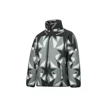 Li Ning пуховик с длинным рукавом и застежкой-молнией на полный принт, мужская верхняя одежда, черный цвет AYMT371-1 S