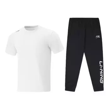 Li-Ning Quick-Dry Sweat-Wicking Short Sleeve Casual Sports Suit Men suits ATSV597-1+AYKU909-1 S