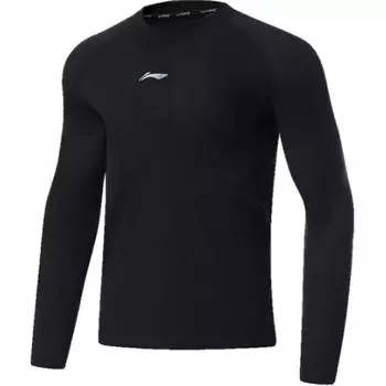 Li-Ning Quick-Drying Elastic Comfortable Skin-Friendly Breathable Knitted Versatile Long Sleeve T-Shirt Men Tops Black ATLU017-1 S