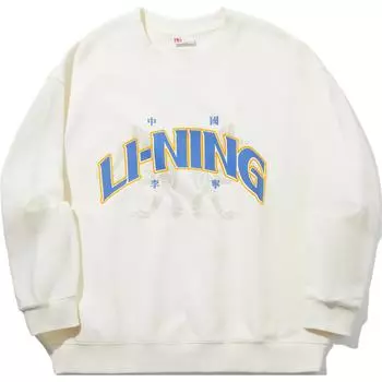 Li Ning Reignite Series Свободный пуловер с круглым вырезом, удобный повседневный свитшот с принтом букв, унисекс, молочно-белый AWDUB61-1 XL