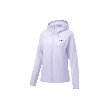 Li Ning Running Series однотонная куртка с капюшоном на молнии с длинным рукавом и защитой от солнца женские куртки светло-фиолетового цвета AFDT182-5 S