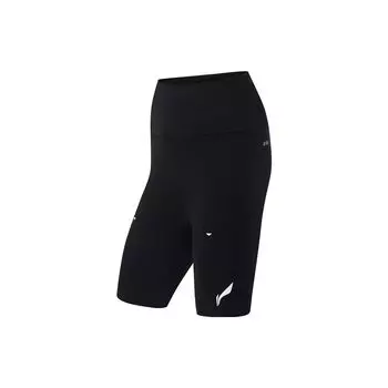 Li Ning Running Series однотонные шорты с логотипом и высокой талией, прямые спортивные шорты для женщин, черные AUSU004-1 M