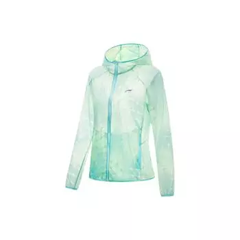 Li Ning Running Series Спортивная куртка с капюшоном и защитой от солнца с полным принтом Женская куртка Светло-восковая-синяя флуоресцентная-светло-зеленая стандартная-белая AFDT186-6 M