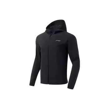 Li Ning Running Series UPF50+ однотонная куртка с капюшоном и молнией для защиты от солнца, мужские куртки, черные AFDT185-1 S