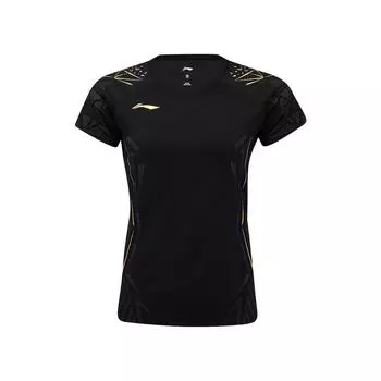 Li Ning Серия Бадминтон Быстросохнущая Дышащая Футболка с Круглым Вырезом для Соревнований и Тренировок Спортивная Футболка с Коротким Рукавом Женская Футболка Черная AAYV036-1 S