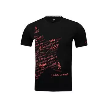 Li Ning Серия Бадминтон Футболка с принтом букв Быстросохнущая Круглый вырез Короткий рукав Топы Унисекс Черный AHSV047-1 S