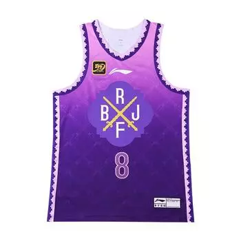 Li-Ning Серия CBA Принтованная V-образная горловина Удобная Дышащая Универсальная Повседневная Баскетбольная майка Мужская майка Железо-Орхидея-Пурпурный AAYUA33-1 L