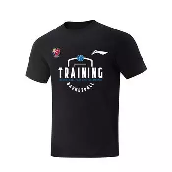 Li Ning Серия CBA Тренировочная Футболка с принтом Дышащая Влагоотводящая Круглый вырез Модная с коротким рукавом Унисекс Топы Черный AHSVE61-1TRAINING M