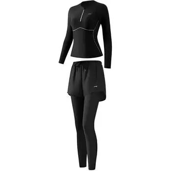 Li Ning Серия Competitive Однотонный пуловер с круглым вырезом, длинным рукавом, спортивный повседневный минималистичный комбинированный купальник, женский купальник LNYW052-1 M