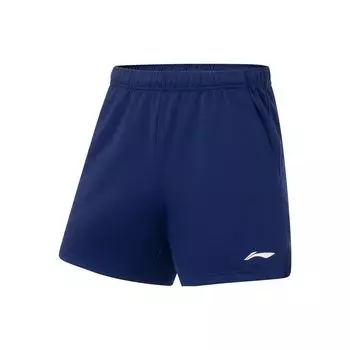 Li-Ning Серия для бадминтона, однотонные прямые шорты со средней талией, мужские штаны, темно-синие, AAPR379-10 L