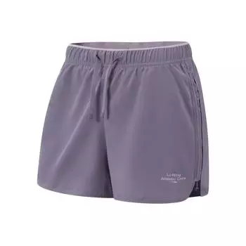 Li Ning Серия Фитнес Буквенный Принт Средняя Посадка Кулиска Дышащие Универсальные Спортивные Шорты Женские шорты Темно-Серый Фиолетовый AKSV412-4 M