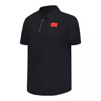 Li-Ning Серия Honor Простая футболка-поло с узором национального флага, удобная повседневная с коротким рукавом, унисекс, темно-синяя APLV439-1 M