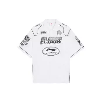 Li-Ning Серия Moto, весна/лето 2022, модная Свободная повседневная рубашка с короткими рукавами и буквенным принтом для музыкального фестиваля, мужские топы, белые ASHS023-1 XL