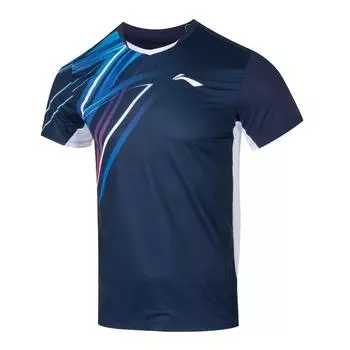 Li Ning Серия провинциальной команды Спортивный повседневный пуловер с простым цветовым блоком Бадминтонная майка Унисекс майка Чернильно-синий AAYV039-1 S