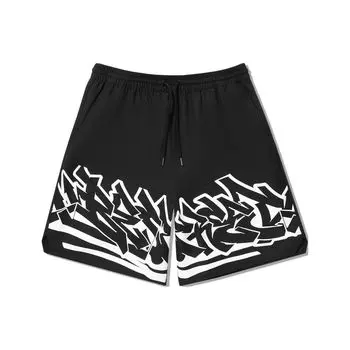 Li Ning Серия Скейтборд Принт Эластичная талия Средняя посадка Прямые Свободные Повседневные Шорты Мужские шорты Черный AKSU221-1 S