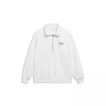 Li-Ning Серия спортивной моды, сплошной цвет, буквенный логотип, вышитый пуловер-поло, толстовка с длинными рукавами, топы унисекс, молочно-белый AWDT589-1 XXXL