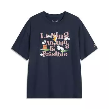 Li Ning Серия Спортивный Стиль Хай-стрит Американский Винтаж Буквенный Круглый Вырез Удобная Дышащая Универсальная Футболка с Коротким Рукавом AHSV258-4 XS