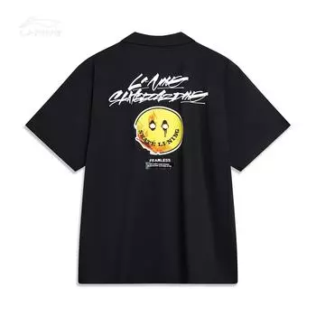 Li Ning Skateboard Series Back Smiley Logo Свободная повседневная рубашка с коротким рукавом Мужские рубашки черного цвета ASHT445-1 L