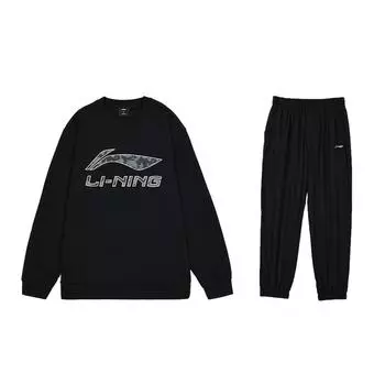 Li Ning Smiley Face вышитые повседневные длинные буквы логотипа печати круглый вырез манжеты спортивные штаны с капюшоном комплект мужские спортивные штаны с капюшоном черный AWDTC71-1+AKLT541-2 S