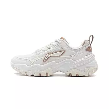 Li Ning Soft Rebound Shock Absorbment Retro Thick Sole Up Incovering Low Top Casual Shoes Women sneakers White AGCT424-1 36
