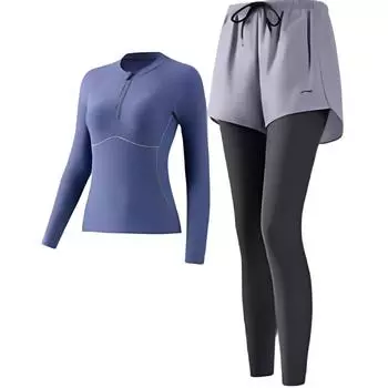 Li Ning Соревновательная серия Однотонный пуловер с круглым вырезом и длинным рукавом Спортивный повседневный Простой комбинированный купальник Женский купальник Синий Серый LNYW052-2 M
