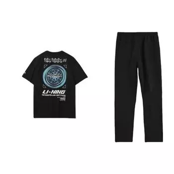 Li Ning Созвездие Принт Круглый вырез Пуловер Повседневный спортивный комплект Мужские комплекты AHSR167-3+AYKT413-1 M