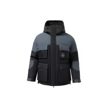 Li Ning Spliced Design Storage Pocket Detail Теплая утолщенная куртка с капюшоном для мужчин Верхняя одежда Черный Серый AYMR325-2 L