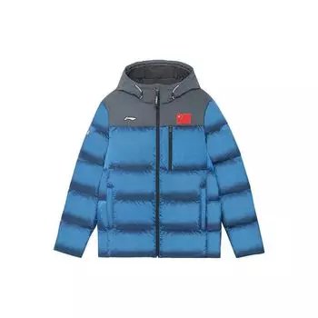 Li-Ning Spliced Logo Вышитый длинный рукав с капюшоном пуховик Мужская верхняя одежда Синий AYMS181-3 XS