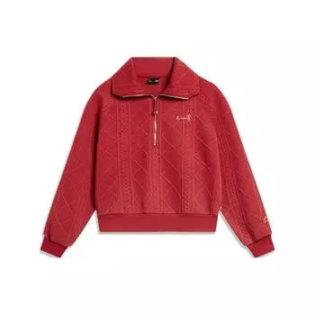 Li Ning Sport Life Series Full Print Diamond Pattern Antistatic Sweatshirt Women Sweatshirt Samba-Red AWDU048-2 L
