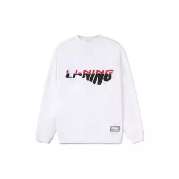 Li Ning Sports Basketball Series Fun Logo Print Свободный круглый вырез пуловер толстовка мужская толстовка белая AWDRA57-6 S