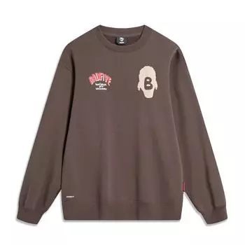 Li Ning Sports Basketball Series Letter Round Neck Флисовый пуловер Толстовка Мужская толстовка Темно-коричневый AWDT873-4 S