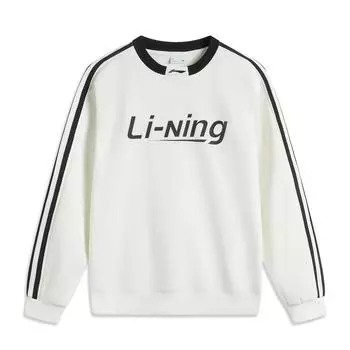 Li Ning Sports Fashion Series Антистатическая антибактериальная теплая флисовая повседневная толстовка с круглым вырезом унисекс-толстовка Off-White AWDUB71-2 S