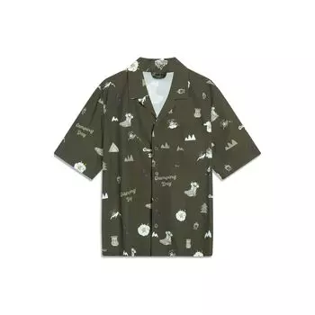 Li Ning Sports Lifestyle Series CF Retro Fun Wild Print Свободная рубашка с коротким рукавом унисекс рубашки виноградно-зеленого цвета ASHT453-5 M