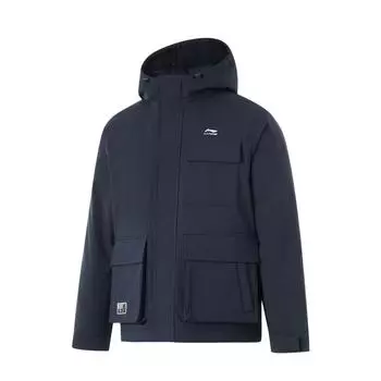 Li Ning Sports Lifestyle Series Logo с капюшоном, удобная, теплая, устойчивая к холоду, зимняя короткая куртка на молнии, мужская верхняя одежда AYMU363-4 XXXL