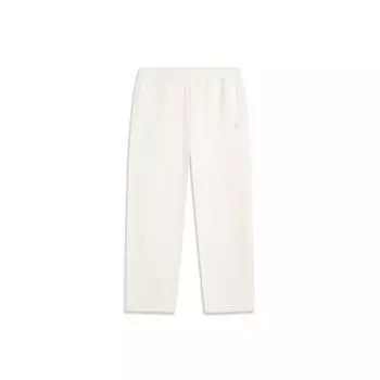 Li Ning Sports Lifestyle Series однотонные прямые трикотажные спортивные брюки с эластичной резинкой на талии женские брюки цвета не совсем белого AKLT828-3 L