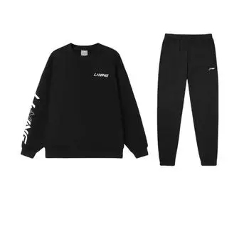 Li Ning Sports Lifestyle Series свитер с круглым вырезом и буквенным принтом, длинный рукав, удобные длинные брюки, повседневный спортивный комплект AKLSG29-1+AWDT607-1 S