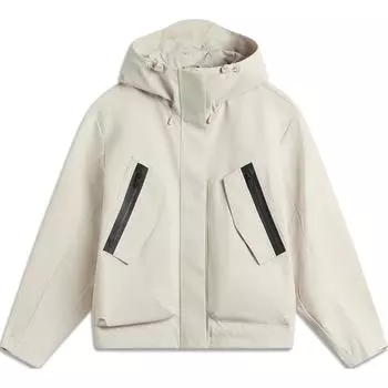 Li Ning Sports Trend Series Anti-Rain Удобная повседневная свободная ветровка с капюшоном на молнии Женская верхняя одежда овсяно-серого цвета AEMU008-1 L
