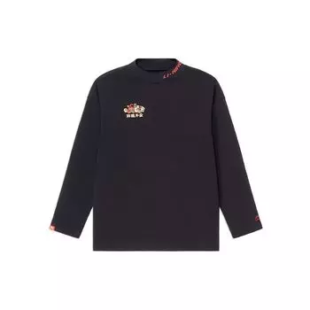Li-Ning Sports Trend Series Daily Progress с вышивкой и круглым вырезом, свободный пуловер с длинными рукавами, футболка, мужские топы, черный AHSS051-2 L