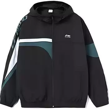 Li Ning Sports Trend Series Letter Loose Hooded Zip Long Sleeve Windbreaker Men Upper Clothing Black YFDU233-2 S