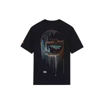 Li-Ning SS22 Модный музыкальный фестиваль с логотипом и принтом Свободная футболка с круглым вырезом Мужские топы Черный AHSS151-2 S