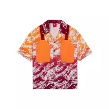 Li Ning свободная повседневная рубашка с коротким рукавом в цветном стиле для мужчин, красные топы ASHS035-2 M